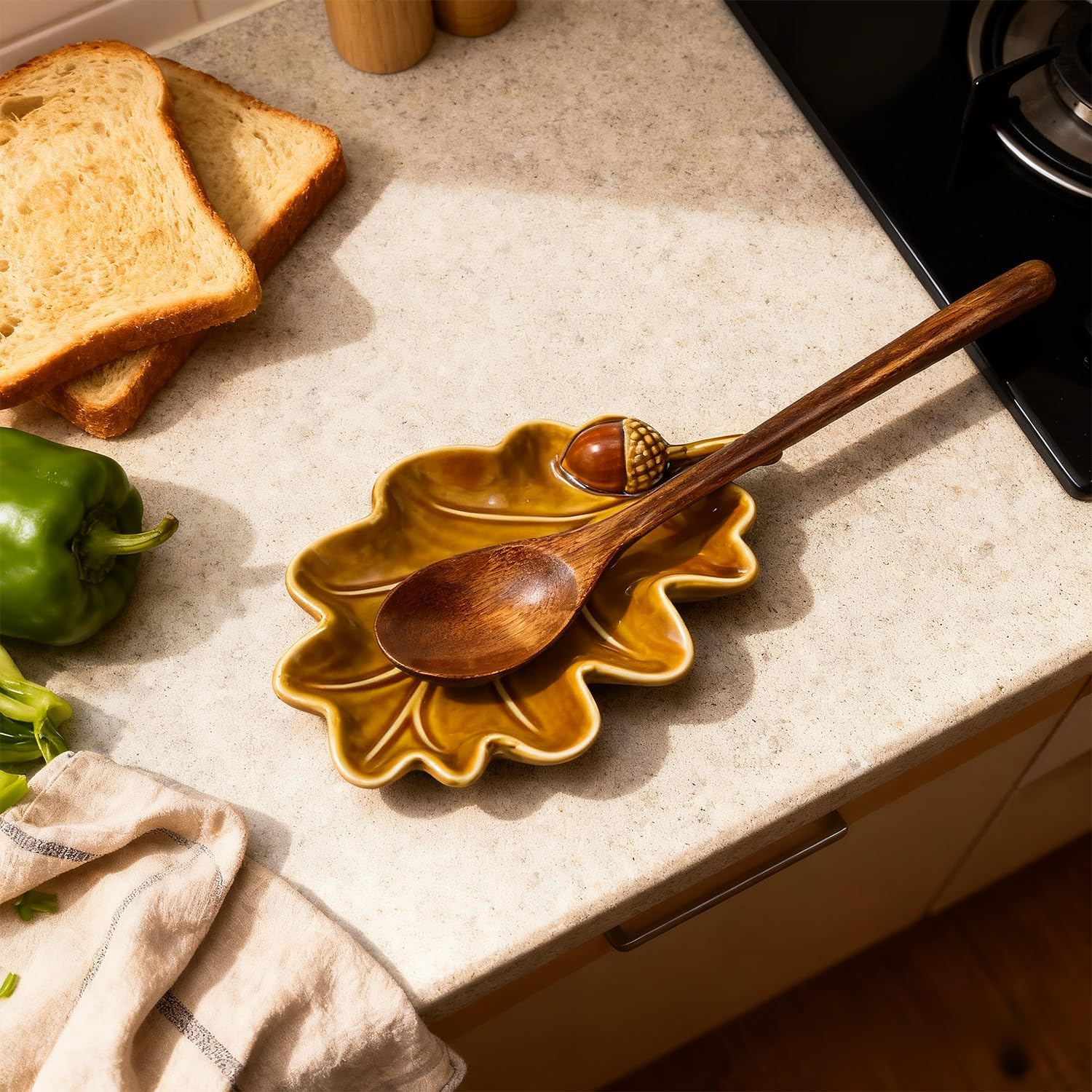 Oak Leaf and Acorn Ceramic Spoon Rest